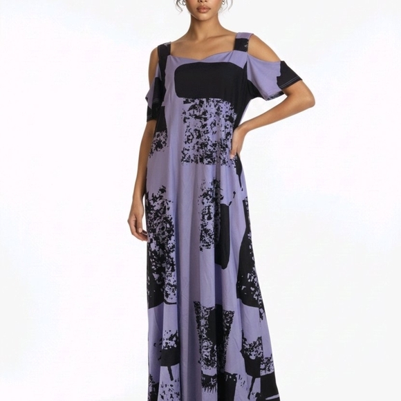 SHEIN Dresses & Skirts - Shein 3XL Elegant Purple and Black Women's Cold Shoulder Maxi Dress Silky Soft